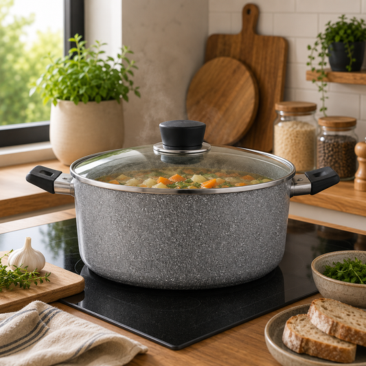 Premium Palma Casserole 28 x 14.5 cm – Nonstick Granite Cooking Pot with Glass Lid