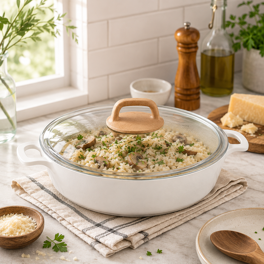 Gusto Ceramic Low Casserole with Glass Lid – 26x7 cm