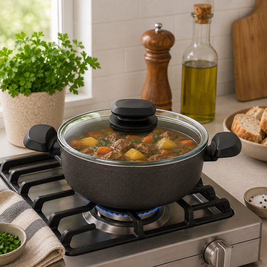 Ornella Aluminum Non-Stick Casserole with Glass Lid – Available in 20x10.5 cm (3.0 L), 24x6.5 cm & 28x7.5 cm (4.0 L)
