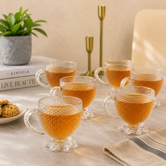 Clear Textured Glass Cup Set – 210ml (Set of 6)