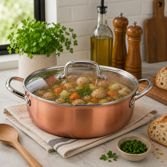 Divani Stainless Steel & Copper Casserole with Lid – Available in 20x10 cm & 24x12 cm