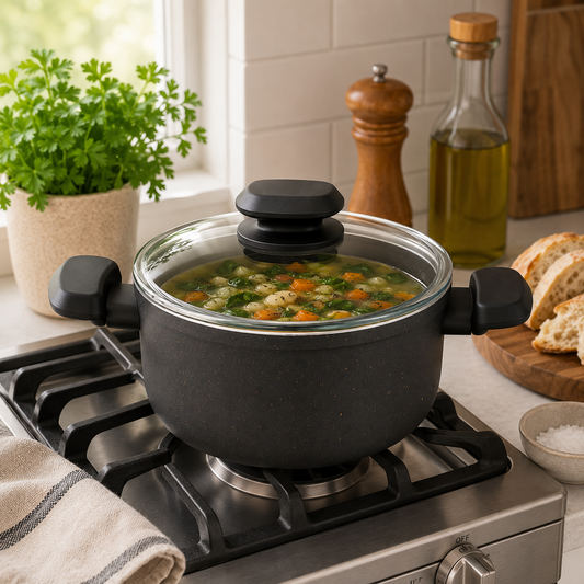 Ornella Aluminum Non-Stick Casserole with Glass Lid – 24x12.5 cm (5.0 L) & 28x14.5 cm (8.0 L)