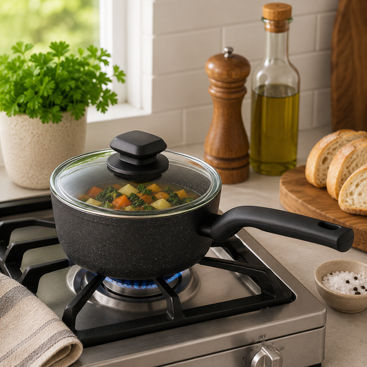 Ornella Aluminum Non-Stick Saucepan with Glass Lid – 18x9 cm / 2.0 L