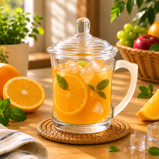 Premium 360 mL Glass Mug with Lid & Handle – Stylish Single-Piece Drinking Cup