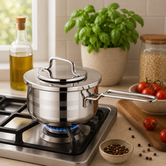 KORKMAZ Astra2 16 × 9 cm Stainless Steel Saucepan with Lid – 1.8 L Capacity, Induction Compatible