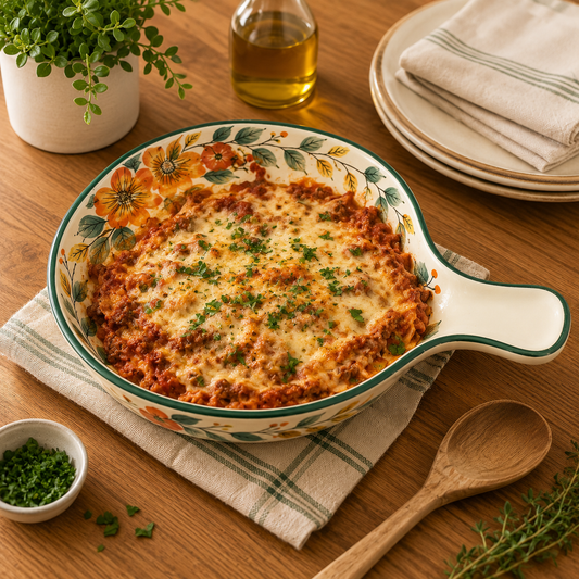 Round Ceramic Baking Dish with Handle – Floral Design (1 Pc, 25x20x3 cm)