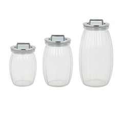 3 Pcs Sealed Storage Jars with Vertical Stripes & Handles – Variants: Gold, Rose Gold, Silver