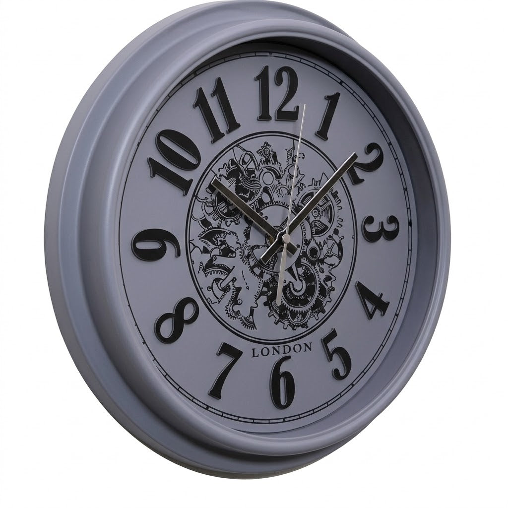 Heritage Wall Clock Glisso 14.5" – Vintage Silver Frame Gear Design Quartz Wall Clock - Habitt