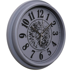 Heritage Wall Clock Glisso 14.5" – Vintage Silver Frame Gear Design Quartz Wall Clock - Habitt