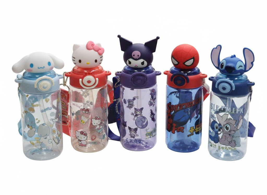 Kids Cartoon Character Plastic Bottle 650ML – Fun & Leakproof Water Bottle (Assorted Designs) - Habitt
