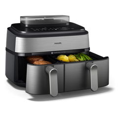 Philips 5000 Series Dual Basket Airfryer with RapidAir Plus Technology – Smart Dual-Zone Cooking (NA555/09)