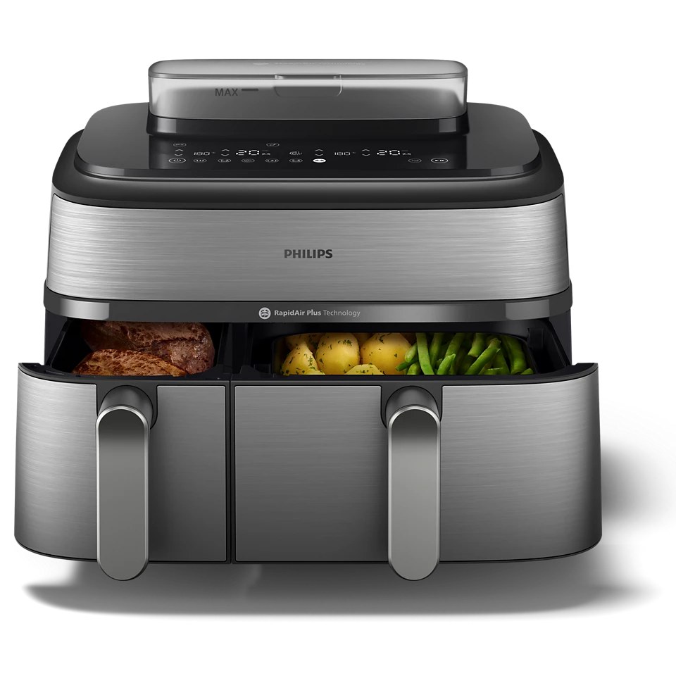 Philips 5000 Series Dual Basket Airfryer with RapidAir Plus Technology – Smart Dual-Zone Cooking (NA555/09) - Habitt