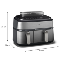 Philips 5000 Series Dual Basket Airfryer with RapidAir Plus Technology – Smart Dual-Zone Cooking (NA555/09)