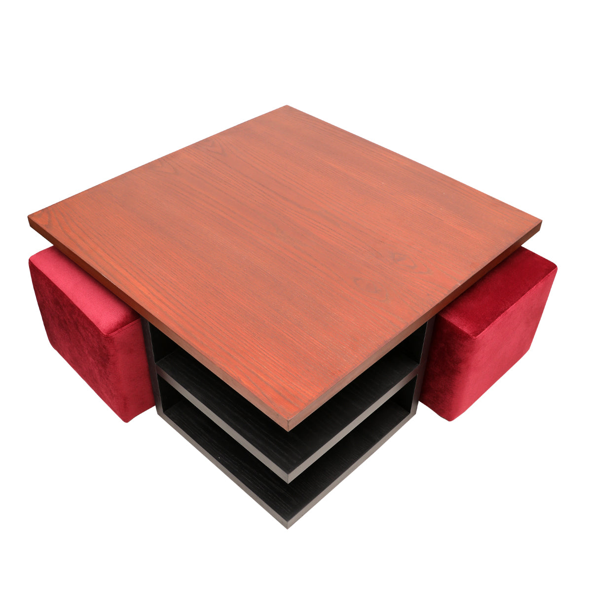 Bernard Center Table (Wooden Top) with two Poufs