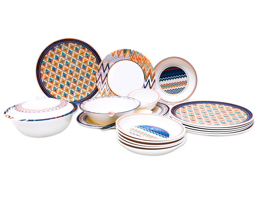 30PCS 6 Person Dinner Set Coloured Chevron Habitt
