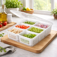 Plastic Food Storage Box with 6 Dividers – Clear Multipurpose Organizer with Lid for Fruits, Snacks & Ingredients