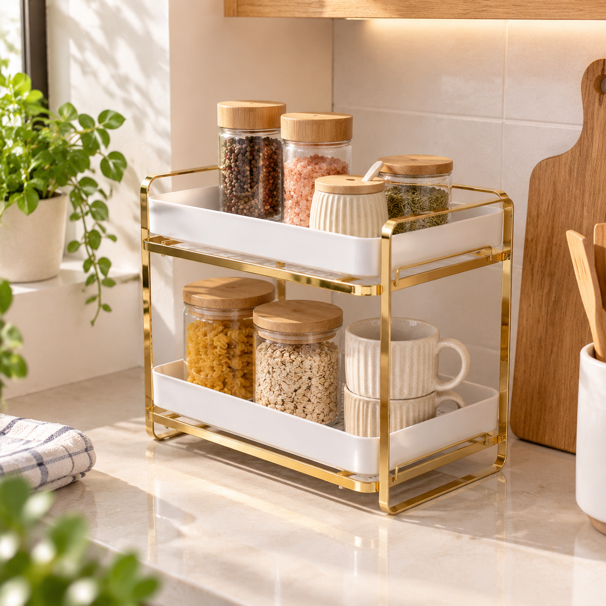 Double Layers Household Storage Rack | Kitchen & Bathroom Organizer Rack