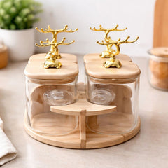 Candy Jar 4PCS Set Storage Containers with Gold Stand - Habitt