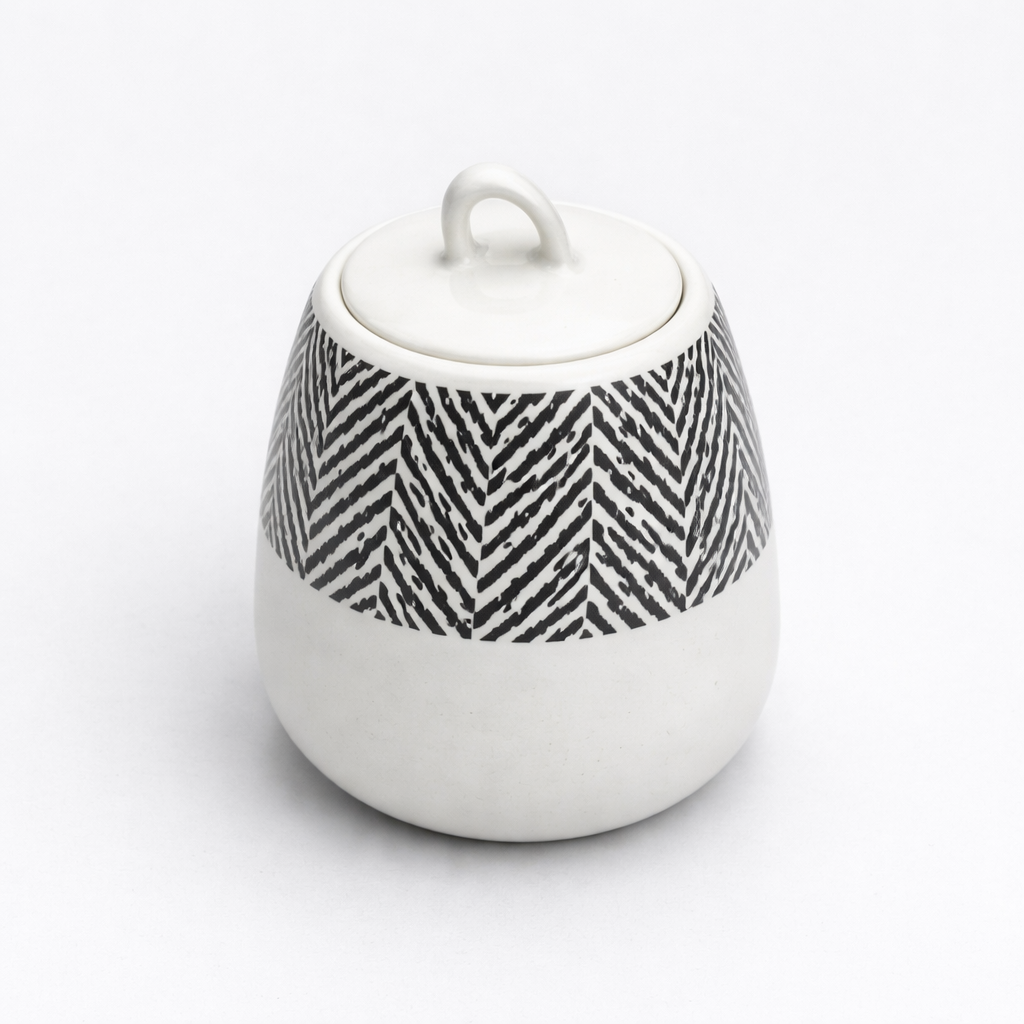 220ml Ceramic Sugar Pot – Black & White Pattern with Lid - Habitt