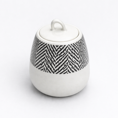 220ml Ceramic Sugar Pot – Black & White Pattern with Lid - Habitt
