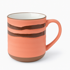 Handcrafted Terracotta Orange Ceramic Mug with Brown Stripes – Rustic Coffee Cup