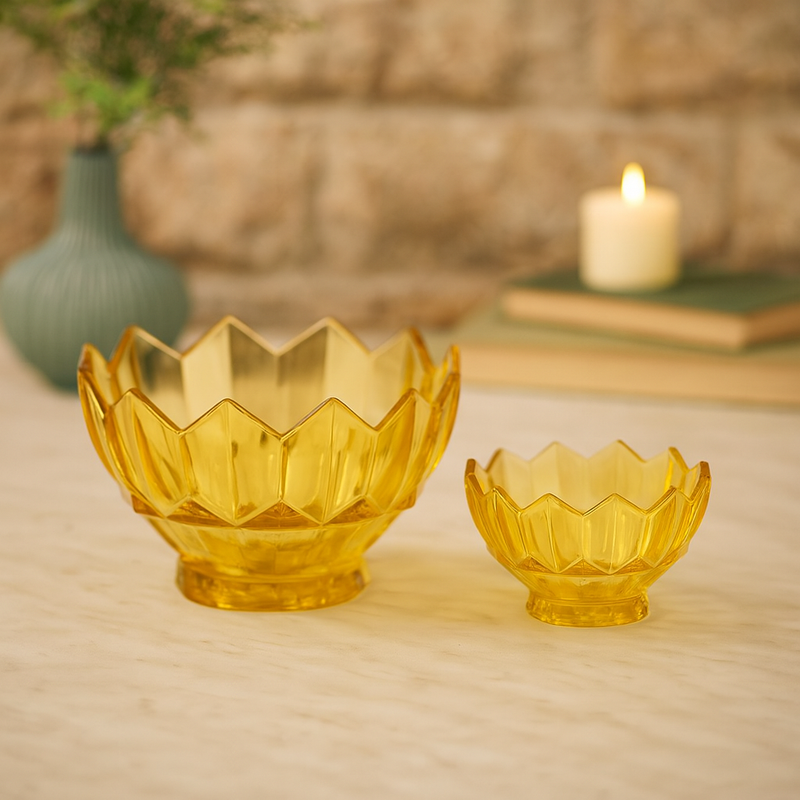 Amber-Tinted Crystal-Cut 7-Piece Fruit Bowl Set – 200/105 mm Bowls - Habitt