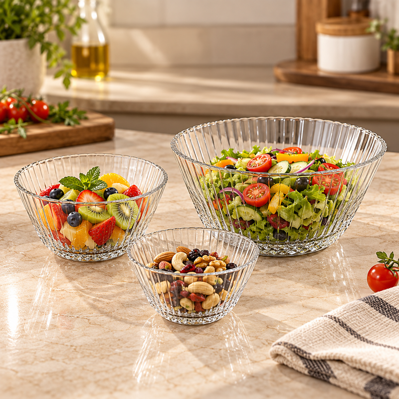 7-Piece Fruit Set 2.18L & 360ml – Clear Glass Serving Bowl Set