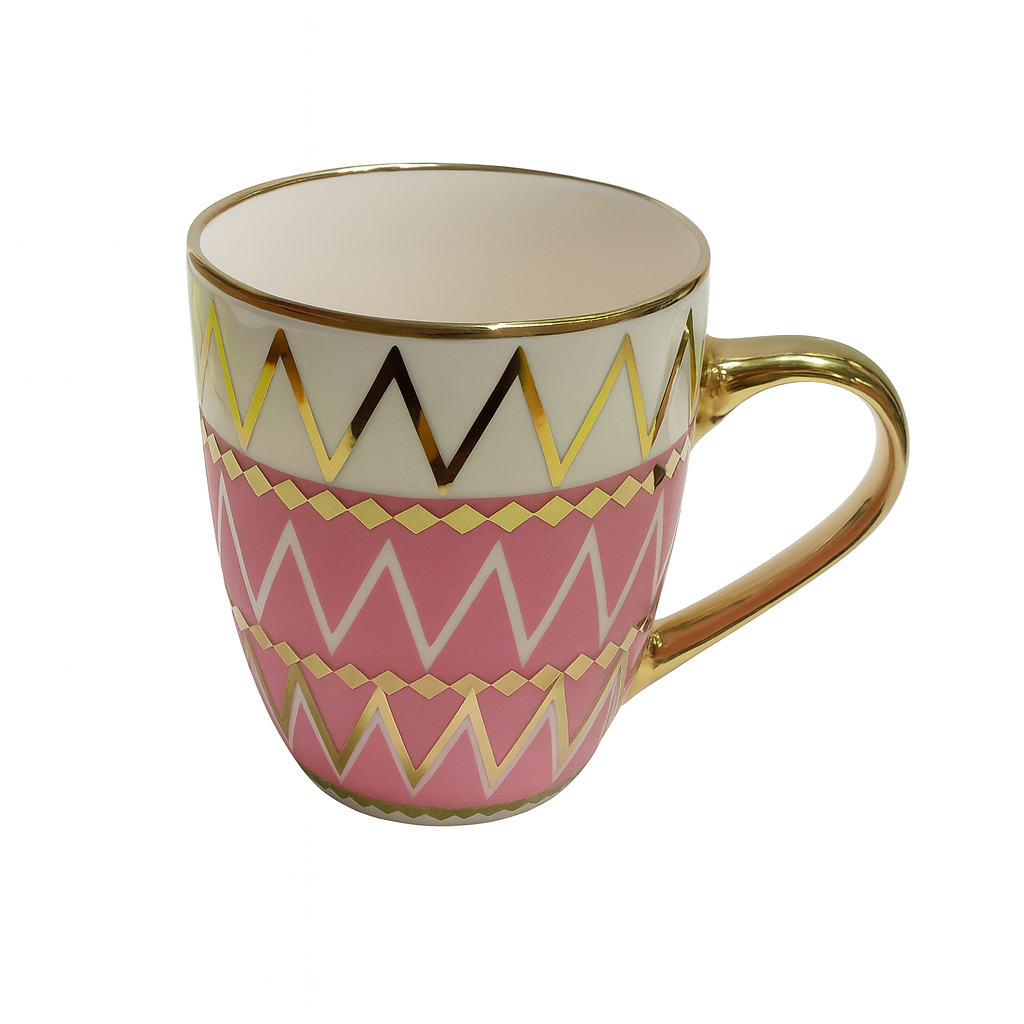 Luxury Geometric Ceramic Mug – Pink & Gold Handle