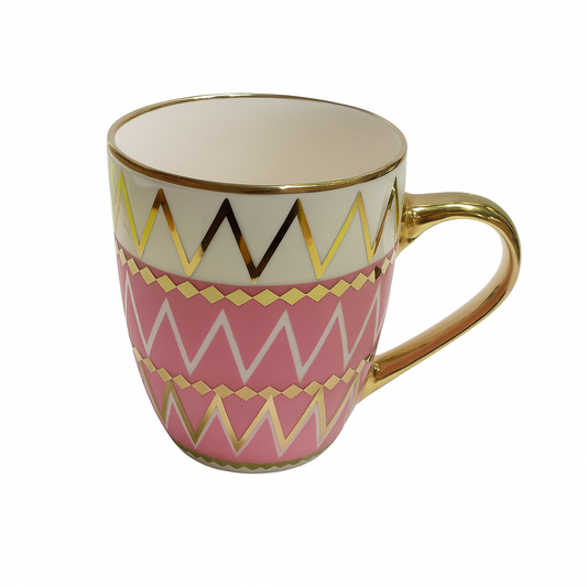 Luxury Geometric Ceramic Mug – Pink & Gold Handle