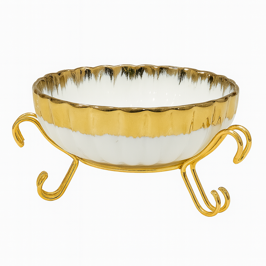 Ceramic Candy Bowl with Golden Stand – Elegant Serving Bowl (103185)