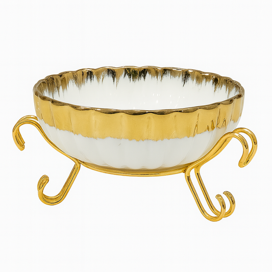 Ceramic Candy Bowl with Golden Stand – Elegant Serving Bowl (103185)