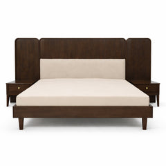 Oaklin King Size Solid Wood Bed Frame – Mid-Century Modern Upholstered Headboard Platform Bed - Habitt