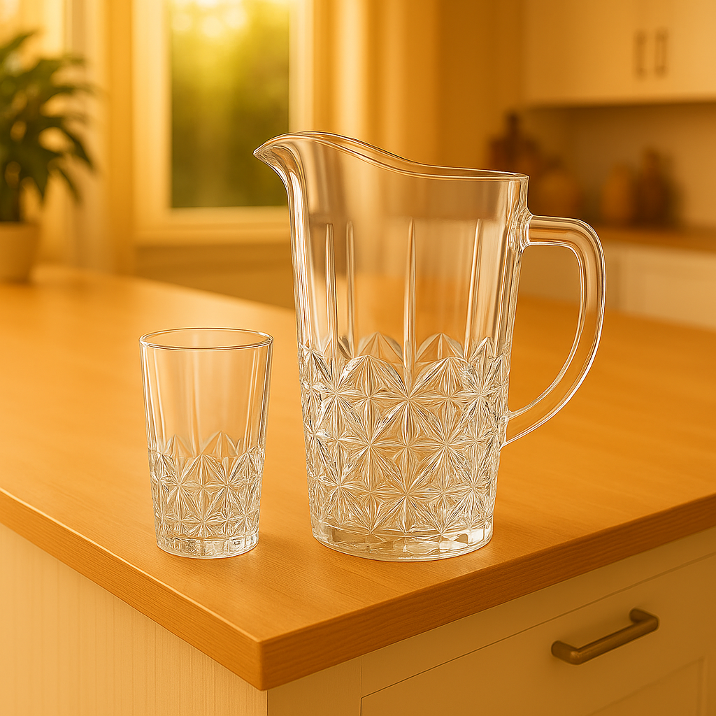 Star-Cut Luxury Glass Water Set – 7-Piece Set (1.58 L Jug + 278 mL Glasses)