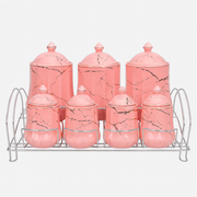 7 Pcs Canister Set with Ceramic Lid 2746 Pink Marble Kitchen Storage Jars - Habitt