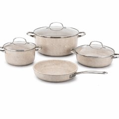 Granita Aluminium 7 Pcs Cookware Set – Nonstick Marble Coated Pots & Fry Pan with Glass Lids - Habitt