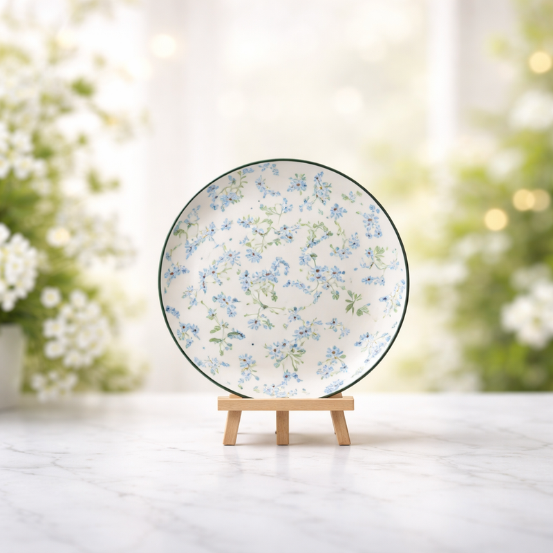 Elegant Floral Dinner Plate – Ceramic Serving Plate with Blue Flower Design for Dining & Table Setting - Habitt