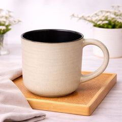 Beige & Black Ceramic Mug – Rustic Stoneware Coffee &amp; Tea Cup