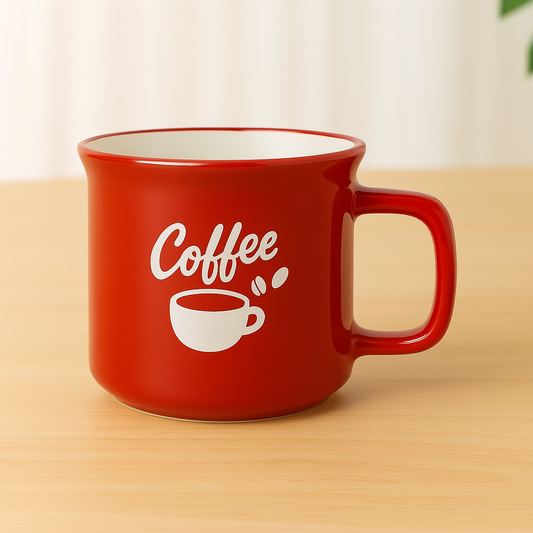 Red Ceramic Coffee Mug – Vintage Style Cup with “Coffee” Print