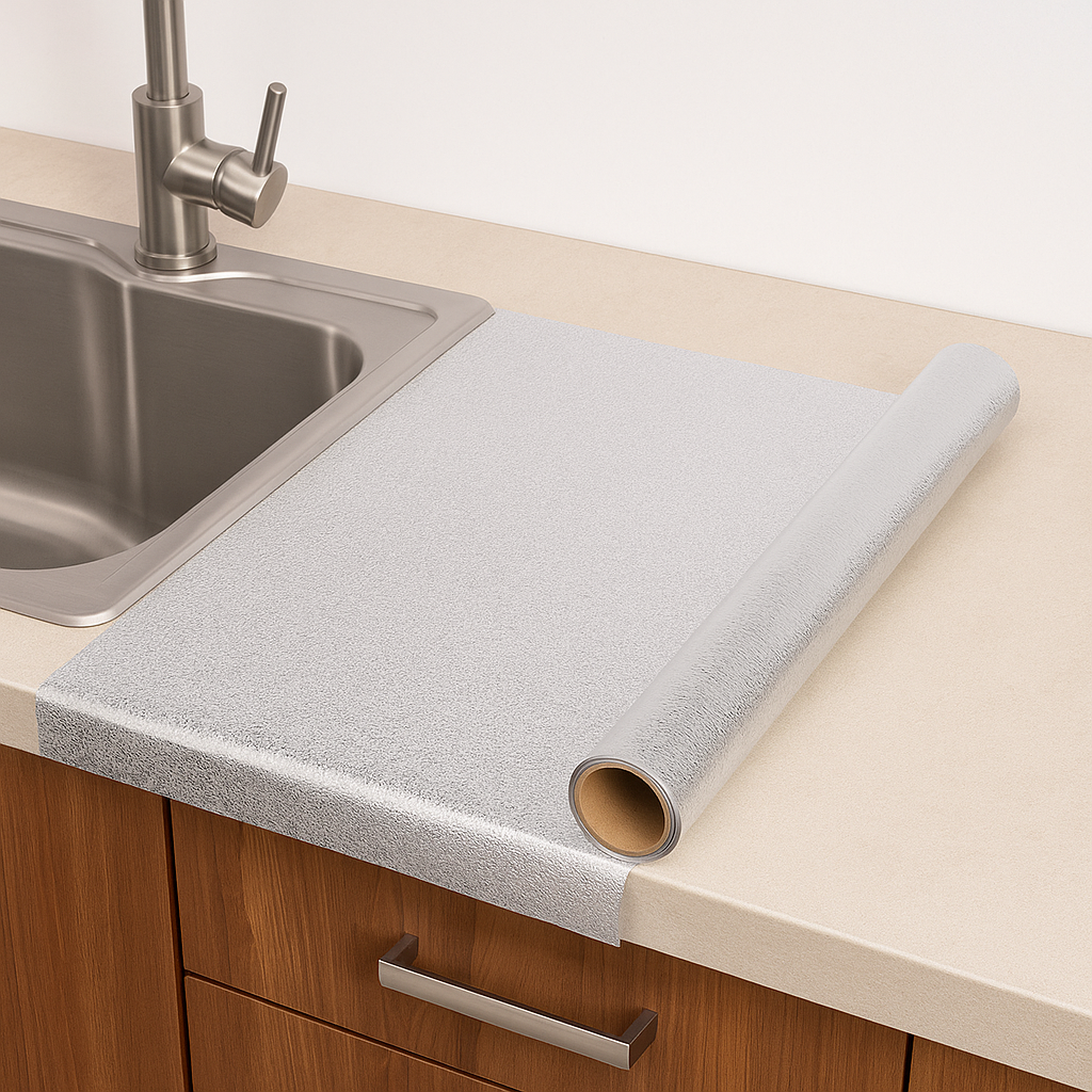 Kitchen Silver Sheet 60×2M Heat-Resistant Waterproof Foil for Counter & Shelf Protection