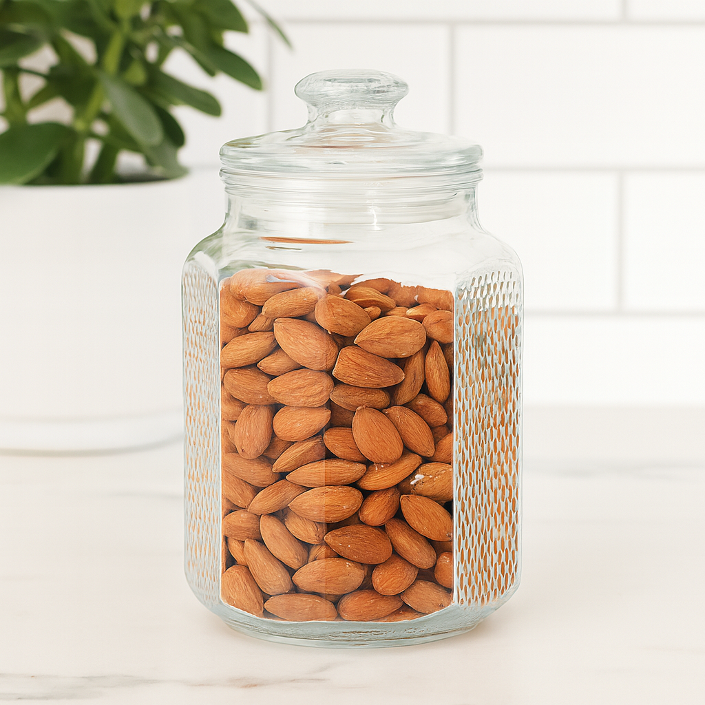 Clear Textured Pressed-Glass Storage Jar with Lid – 2200 ml Airtight Kitchen Container