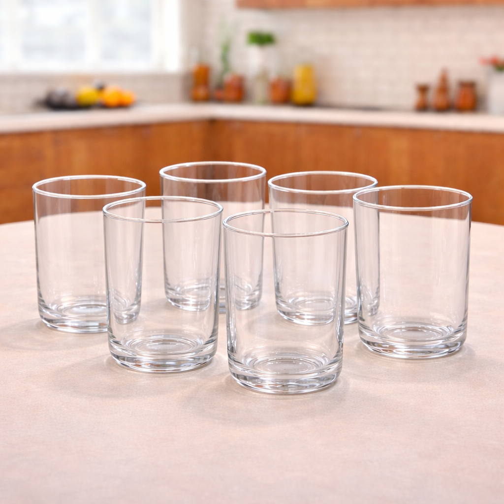 6Pcs Tumbler Set 410ml – Clear Glass Drinking Cups for Water & Beverages