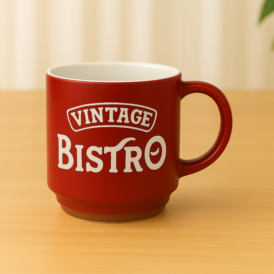 “Vintage Bistro” Red Ceramic Mug – Retro Café Style Coffee Cup