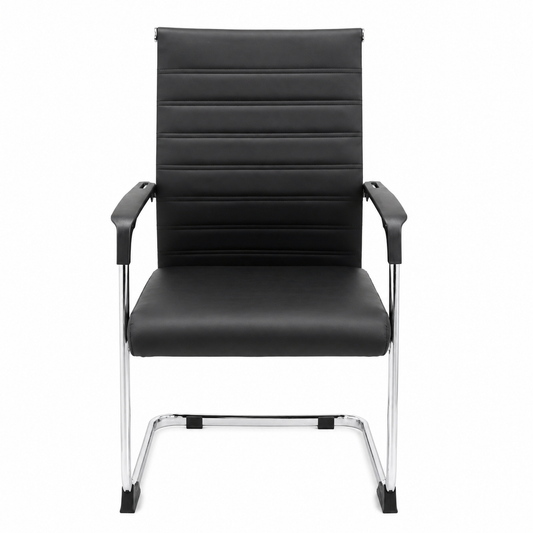 Zenith Visitor Staff Chair in Black Leatherette with Cushioned Seat & Chrome Cantilever Frame – Modern Office & Conference Seating - Habitt