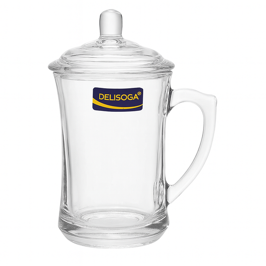 Premium 360 mL Glass Mug with Lid & Handle – Stylish Single-Piece Drinking Cup