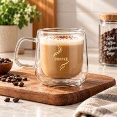 Double Wall Glass Coffee Mug with Handle | Stylish Transparent Coffee Cup