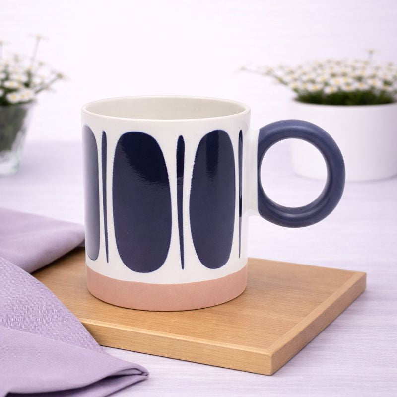 White Ceramic Mug with Black Oval Pattern - Habitt