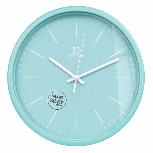 Heritage Pastel Blue Minimalist Wall Clock with Silent Sweep Movement – Modern Plastic Frame Clock for Home & Office Décor - Habitt