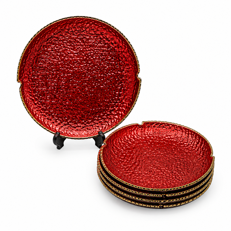 7 Pcs Cake Set – Textured Serving Plate Set in Black, Iridescent, Green, Grey, Pink, Amber, Brown, Red, Golden & Clear