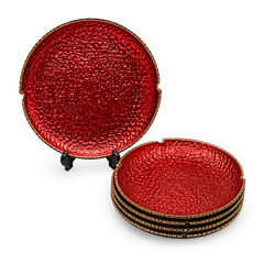 7 Pcs Cake Set – Textured Serving Plate Set in Black, Iridescent, Green, Grey, Pink, Amber, Brown, Red, Golden & Clear