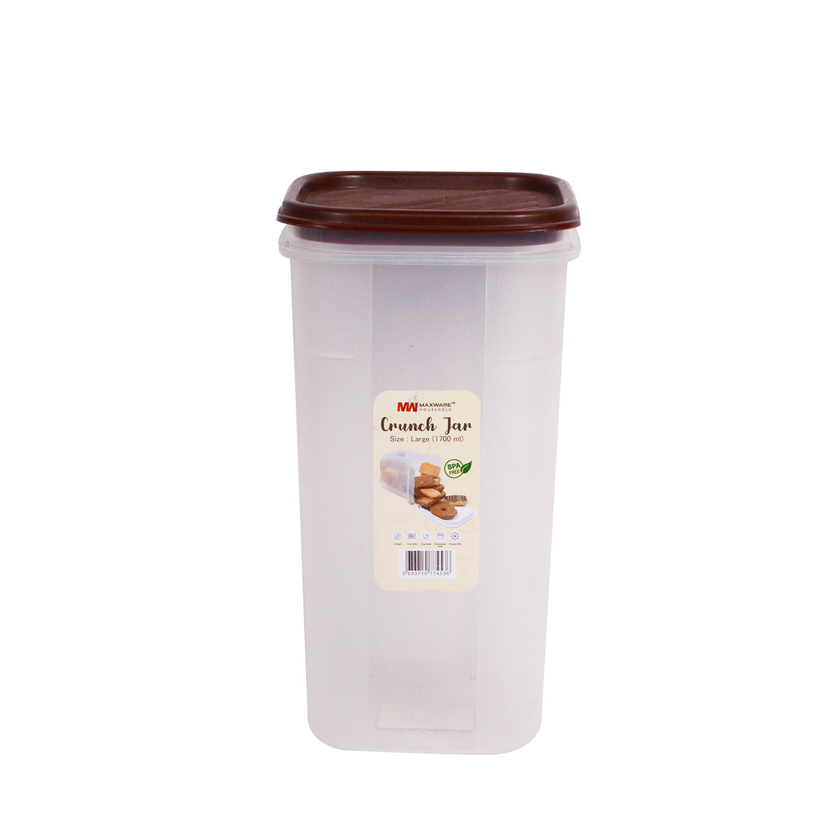 1pc Crunch Jar Large 1700 ml Plastic Airtight Food Storage Container (Red, White, Grey, Brown Lid Options) - Habitt